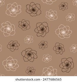 Vector seamless floral pattern with anemone flowers in beige and brown colors