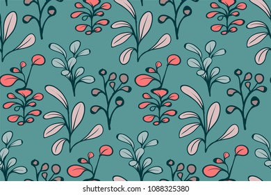 Vector seamless floral pattern aquarium 
seaweed and cute little plant