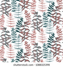 Vector seamless floral pattern aquarium 
seaweed and cute little plant