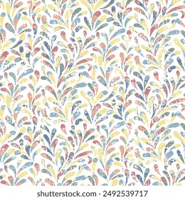 Vector seamless floral pattern aquarium seaweed and cute little leaves pattern on summer multicoloured  shadows yellow, red green background.