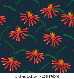 Vector seamless floral pattern with big red flowers. Texture, background, wallpaper, fabric pattern.