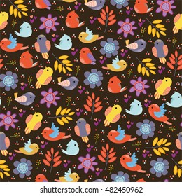 Vector seamless floral pattern with birds. design style doodle. stylish the background