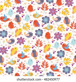 Vector seamless floral pattern with birds. design style doodle. stylish the background. beautiful pastel colors