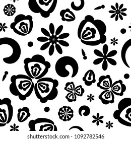 vector seamless floral pattern, black and white