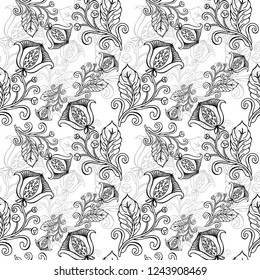 Vector seamless floral pattern in black and white colors