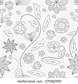 Vector seamless floral pattern, floral black and white background