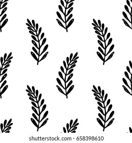 Vector seamless floral pattern. Black and white hand drawn branch pattern for paper, textile, handmade decoration, polygraphy, t-shirt, game, cards, web design