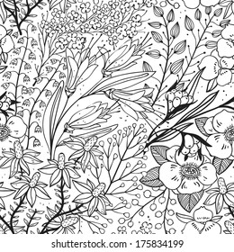 vector seamless floral pattern with blooming garden flowers