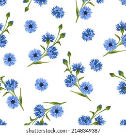 Patrón floral sin fisuras vectorial con flores azules sobre fondo blanco