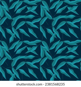 Vector seamless floral pattern Blue leaves on a dark blue background Modern ornament for wallpaper textile background packaging
