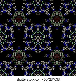 Vector seamless floral pattern in blue and green colors for design, textile or fabric. Vector illustration.