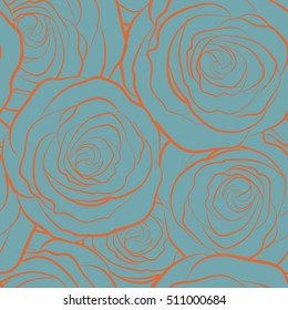 Vector seamless floral pattern with blue roses, monochrome silhouette.