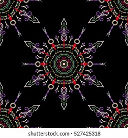 Vector seamless floral pattern in blue, neutral and green colors for design, textile or fabric. Vector illustration.