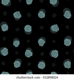 Vector seamless floral pattern with blue roses, watercolor effect.