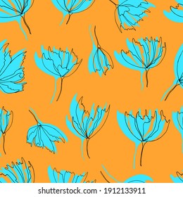 Vector seamless floral pattern. Botanical illustration.Design of packaging, fabrics, textiles, wallpapers, website, postcards. Background for fabric, textile, paper, wallpaper, wedding invitations.