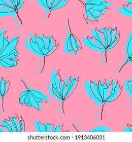 Vector seamless floral pattern. Botanical illustration. Design of packaging, fabrics, textiles, wallpapers, website, postcards. Background for fabric, textile, paper, wallpaper, web pages, wedding 