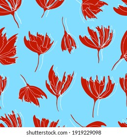 Vector seamless floral pattern. Botanical illustration. Design of packaging, fabrics, textiles, wallpapers, website, postcards. Background for fabric, textile, paper, wallpaper, web pages, wedding 