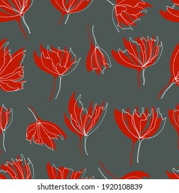 Vector seamless floral pattern. Botanical illustration. Design of packaging, fabrics, textiles, wallpapers, website, postcards. Background for fabric, textile, paper, wallpaper, web pages, 