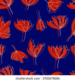 Vector seamless floral pattern. Botanical illustration. Design of packaging, fabrics, textiles, wallpapers, website, postcards. Background for fabric, textile, paper, wallpaper, web pages, 