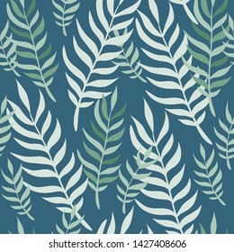 Vector seamless floral pattern with branches. Summer blue and green creative wallpapers and art print. For design, textile, decor