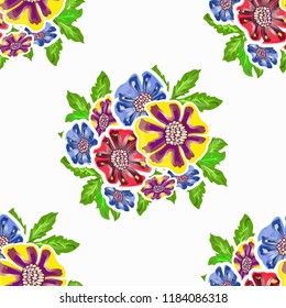vector seamless floral pattern, bright colored flowers  