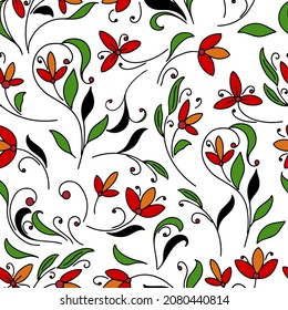 Vector seamless floral pattern. Bright pattern with flowers and branches. Background for wallpaper, paper, greeting cards, invitations and tissues.