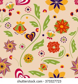 Vector seamless floral pattern, floral bright colorful background