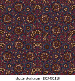 Vector seamless floral pattern in brown, blue and red colors for design, textile or fabric. Vector illustration.