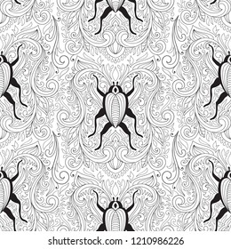 Vector Seamless Floral Pattern  with bugs . Vintage style.