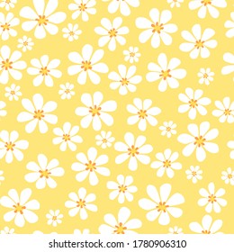 Vector seamless floral pattern from chamomile. Cute simple design for wallpaper, fabric, textile, wrapping paper