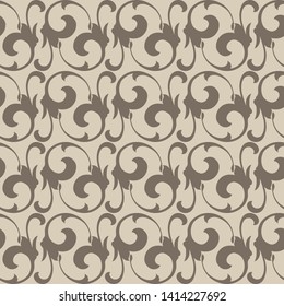 Vector seamless floral pattern with coffee color leaves on a beige background