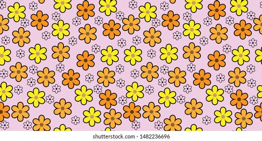 Vector seamless floral pattern with colorful flower designs on pinkish base for wallpaper, fabric, webpage design etc.