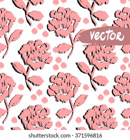 Vector seamless floral pattern with colorful chevron roses isolated on a white. Hand drawn vector illustration traditional style pattern