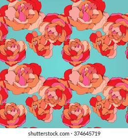 Vector seamless floral pattern with colorful roses on a turquoise background
