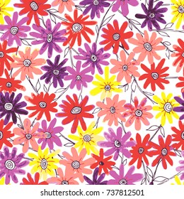 Vector seamless floral pattern with colorful autumn flowers