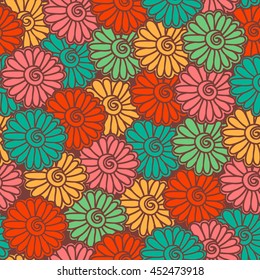 Vector seamless floral pattern in colors. Doodle flowers.Can use as textile or wrapping paper design