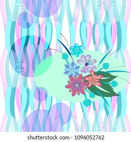 Vector seamless floral pattern composition of flowers on an abstract wavy background
