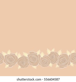 Vector seamless floral pattern with copy space (place for your text). Cute seamless pattern in horizontal small rose flowers. Small beige and neutral rose flowers.
