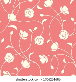 Vector seamless floral pattern in coral and white colors.
