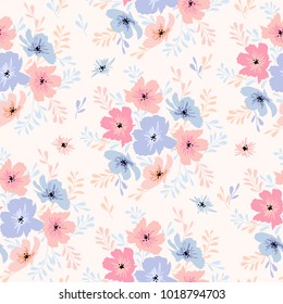 vector seamless floral pattern with cosmos flowers