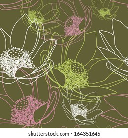 Vector seamless floral pattern. Curtain design. Modern stylish texture. Repeating abstract background. 