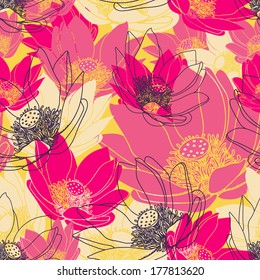 Vector seamless floral pattern. Curtain design. Modern stylish texture. Repeating abstract background. 