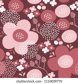 Vector seamless floral pattern. Cute textile background with different flowers. Can be used for gingham background, cover, print on tile, banners, wallpaper, wrapping paper, corporate identity.