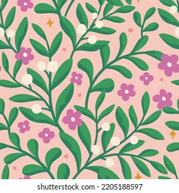 Vector seamless floral pattern. Cute background with botanical elements.
