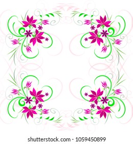 Vector Seamless floral pattern with decorative  flowers of fuchsia color on white background.