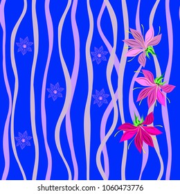 Vector seamless floral pattern. Decorative flowers of fuchsia on an abstract wavy background in violet tones.
