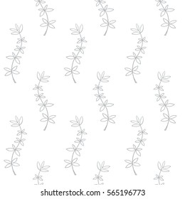 Vector seamless floral pattern with decorative white leaves with a gray stroke on a white background. Wallpaper, textile, tissue, background. Vector illustration.