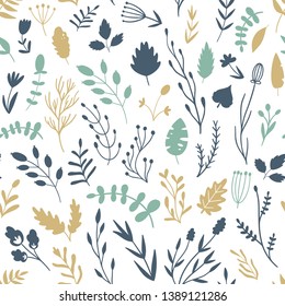 Vector seamless floral pattern. Doodle, Scandi styles