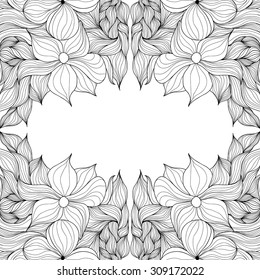 Vector seamless floral pattern. Doodle waves design seamless pattern. Floral and waves frame. Vintage invitation card. Template frame design for card. Vintage Lace Doily. 