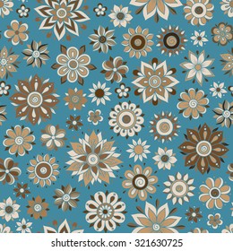 Vector seamless floral pattern in doodle style with flowers and leaves 